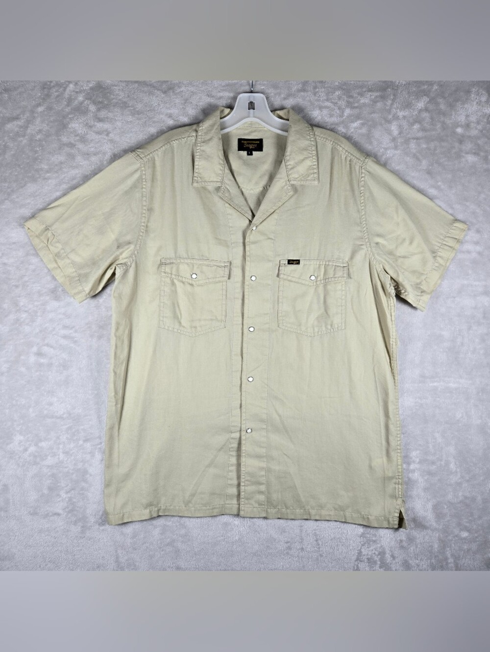 Seager Western Pearl Snap Shirt Mens Size L Large Tan Short Sleeve Pockets